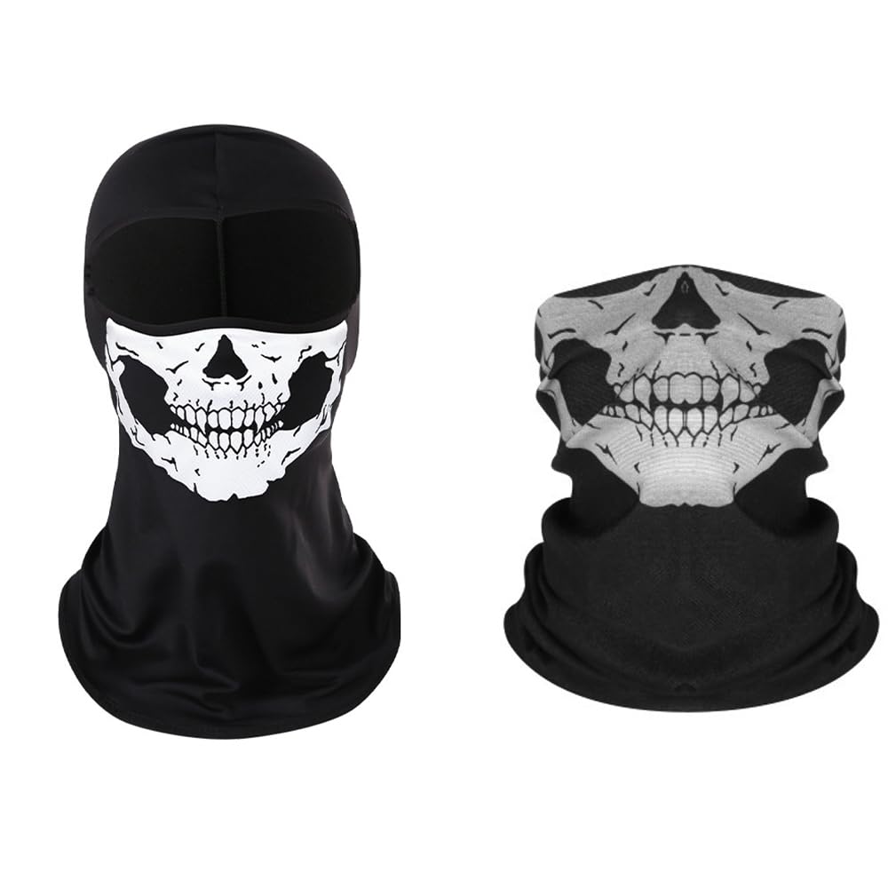 2Pcs Skull Balaclava Ghost Mask Motorcycle Balaclavas for Men Neck Gaiter for Men Breathable Full Face Ghosts Masks