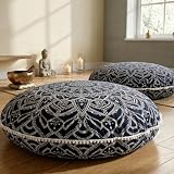 Codi Meditation Cushion for Adults Set of 2-32' Large Floor Pillow with Supportive Shredded Memory Foam - Round Zabuton with Washable Cover, Bohemian Mandala Seating for Yoga and Mindfulness, Black