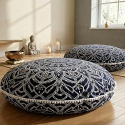 2 IN 1 INSERT AND COVER: This round white pillow insert is the perfect fit with this mandala cover. Purchasing both separately often results in the lesser quality of one so you not only save time but your product is consistent as well. This cushion i...