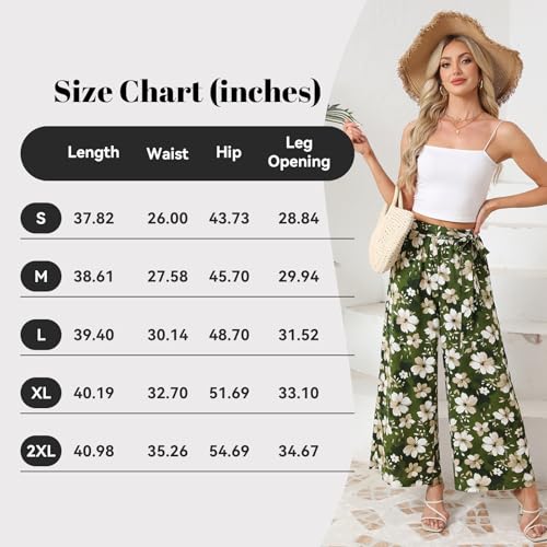 VENTROLLO Women Wide Leg Pants High Waisted Belted Palazzo Pants for Women Dressy Casual Lightweight Flowy Trousers Adjustable Tie Knot Loose Slacks Trendy Lounge Pant with Pockets (Floral Green, XXL) — view 6