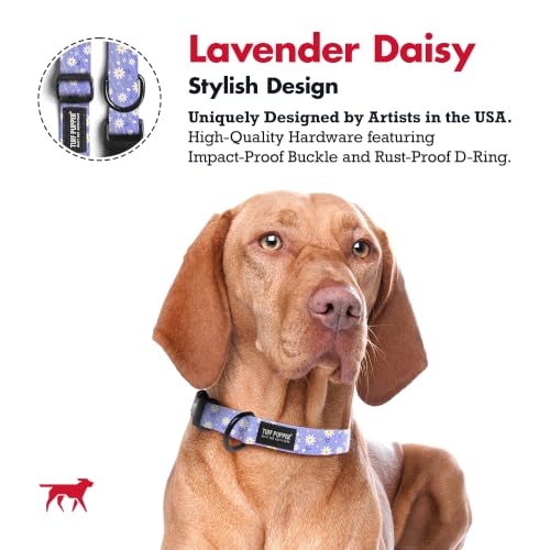 Image of Tuff Pupper Premium Adjustable Dog Collar, Stylish Pattern Collars Designed in USA, Quick Release Buckle, Lavender Daisy XL (1.25 Inch Wide x 20-30 Inch Neck)