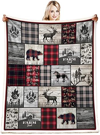 Wolf Bear and Deer Throw Blanket Rustic Cabin Decor Woodland Blanket Plaid Christmas Blanket Gifts for Women Southwestern Farmhouse Decor for Couch Bed Livingroom