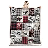 Belperan Wolf Bear and Deer Throw Blanket Rustic Cabin Decor Woodland Blanket Plaid Christmas Blanket Gifts for Women Southwestern Farmhouse Decor for Couch Bed Livingroom