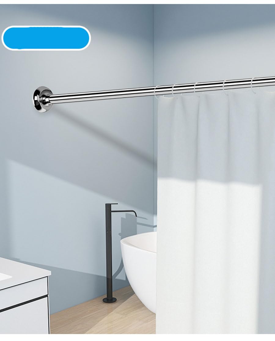 Barra de tensión ajustable de acero inoxidable para cortina de ducha, barra de secado de 75 mm de diámetro, tubo de 27 mm, resistente al óxido, antideslizante, plateado, 100-170 cm de longitud