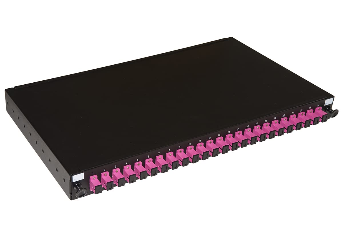 LINK LK24SC4 Panneau Fibre Optique 19" avec 24 adaptateurs SC SIMPLEX OM4, Profondeur 250 mm, Couleur Noire
