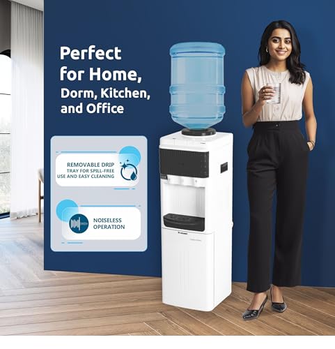 Image of Rockwell Floor Standing Water Dispenser | Hot, Cold & Normal Water | Child Lock | Tropicalised Cooling | Office & Home Use (Black)
