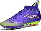 FGNINIY Chaussures de Football Homme High Top Spike Crampons Profession Foot Antidérapants Entrainement Adolescents Chaussures de Sport,Violet,EU41