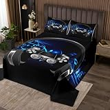 Loussiesd Auriculares Mando Videojuegos Manta de Cama Nota Melodía Música Colcha King Acolchada Manta Niños Chicos Adolescentes Videojuego Mando Edredón Controlador de Juego 3 piezas negro