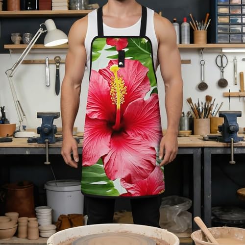 Delantal de trabajo con diseño flor hibisco y bolsillos miniatura 4