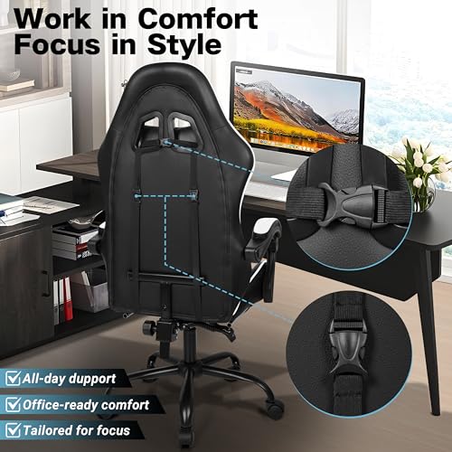 Gaming Chair with Footrest and Lumbar Support, Height Adjustable Chair with 360°Office Desk Chair,Heavy Duty 330lbs Computer Chair for Adults - Image 3