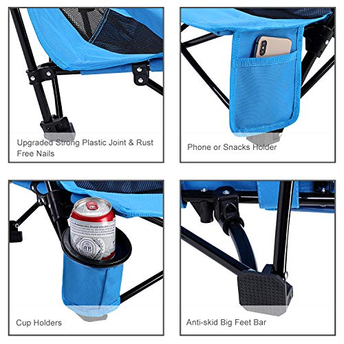 G4Free Low Sling Beach Chair, Folding Portable Beach Chair, Backpack Camping Chair For Adults With Mesh Back And Low Seat, Heavy Duty Reclining For Sand Camping (Blue) #TOP4