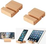 2 Pièces Double Groove Design Bois naturel Support de téléphone cellulaire Portable Support mobile, Support de table pour tous les types de téléphone iPad mini