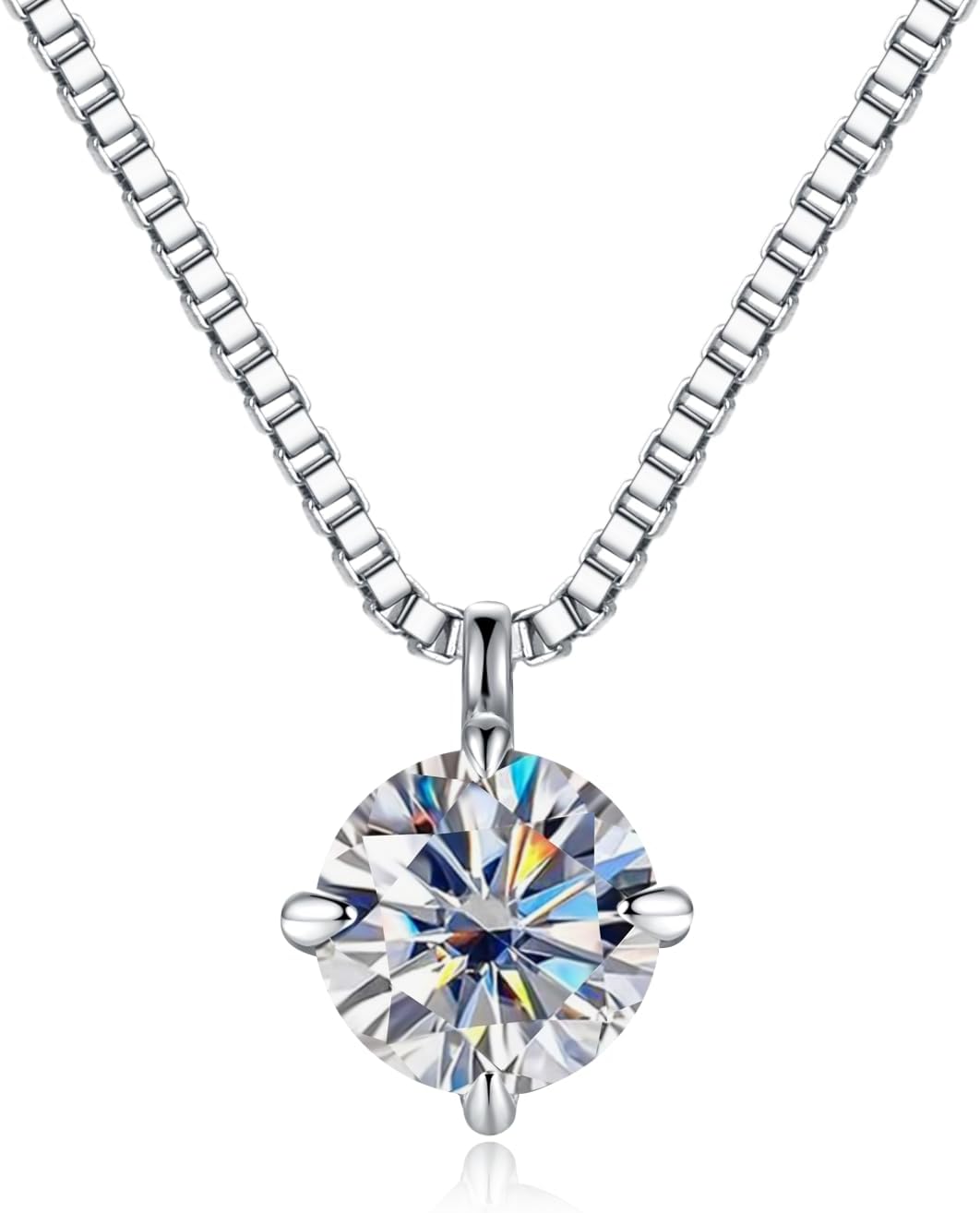 Moissanite Pendant Necklace for Women 2CT, 925 Sterling Silver with 18K White Gold Plated, D Color VVS1 Clarity Solitaire jewelry Wedding Anniversary Birthday Gifts Valentines Christmas Diamond 8mm