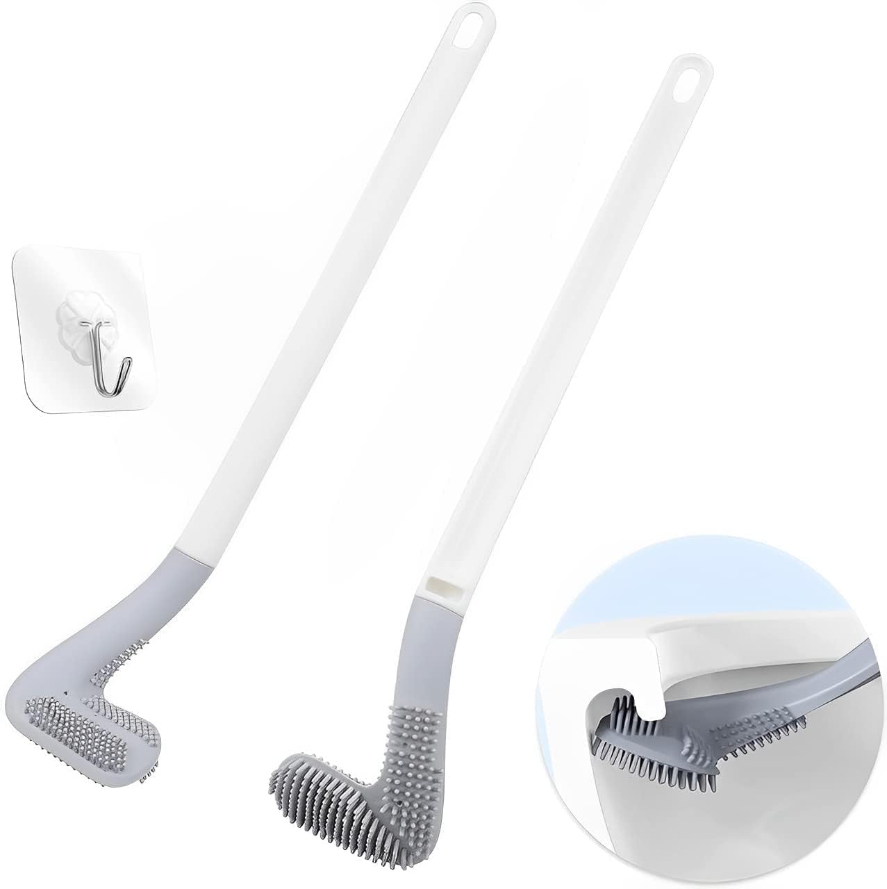 Golf Shape Toilet Brush Cleaner L Edge Head Cleaner Flexible Deep Cleaning Silicone Brush for Quick & Easy for Home, Kitchen, Bathroom & Wash Basin (Pack of 2) 1 pcs Flower Hook-image-23