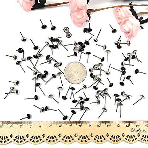 TOAOB 100 Pieces Round Glass Animal Eyes with Metal Nail 6 mm Transparent and Black Safety Eyes for Doll Making - Image 3