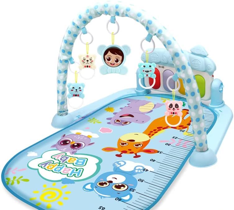 Ertful Baby Gym Play Mat, Kick and Play Piano Gym, Musical Light Activity Center for Infants Toddlers, Detachable Baby Play Gym Mat, Tummy Time Padded Mat, Birthday Gift Play Mat for Newborn (Blue)