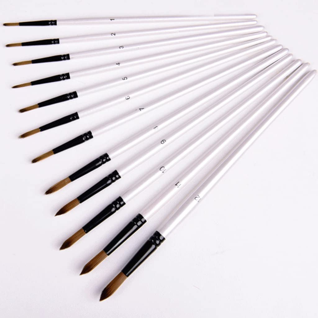 Lot de 12 pinceaux Aquarelle en Nylon avec Manche en Bois pour Apprendre à Peindre à l'huile(C