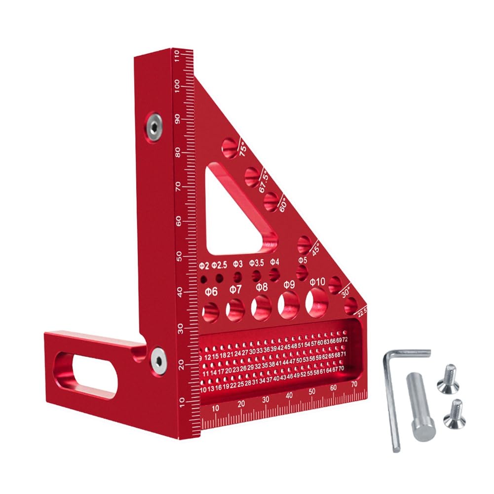 Woodworking Square Protractor, Woodworking Square with Dowel Pins,Aluminum Alloy Miter Triangular Ruler,Angler Scriber A
