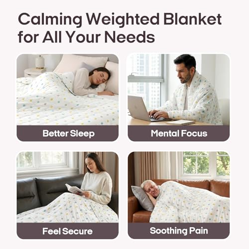 Image of ZonLi Weighted Blanket for Adults (100% Cotton, 60 inchx80 inch, 17lbs, Queen Size Small Tree Print) High Breathability Heavy Blanket, Soft Material with Premium Glass Beads, All-Season, Easy Care