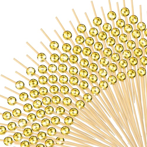 Hushee 300 Pcs Disco Ball Cocktail Picks Bamboo Disco Toothpicks Skewers