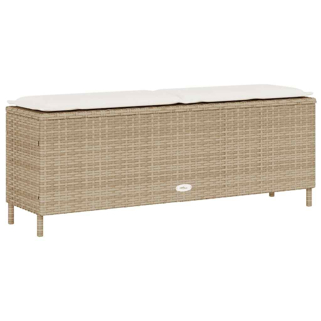 vidaXL Banco de jardín con cojín beige110x30x40,5 cm ratán sintético, Banco de Exterior, Banco de Parque, sofá de Dos plazas de jardín