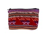 Mini Multicolored Tribal Pattern Woven Lightweight Coin Purse Zipper Pouch - Womens Fashion Handmade Bags Boho Travel Accessories (Red)