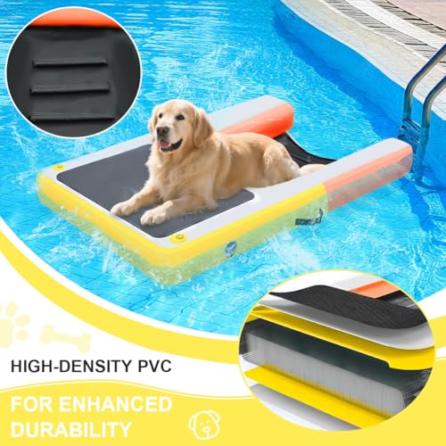Gymodel Inflatable Dog Water Ramp, Non-Slip Floating Dock Ladder for Pools, Boats & Lakes, Pool Ramp for Dogs Up to 200 Pounds, Orange Yellow