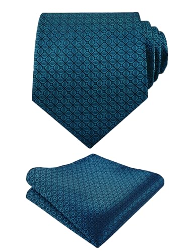 Image of Alizeal Mens Vintage Solid Plaid Tie with Pocket Square 3.15inches Necktie Set