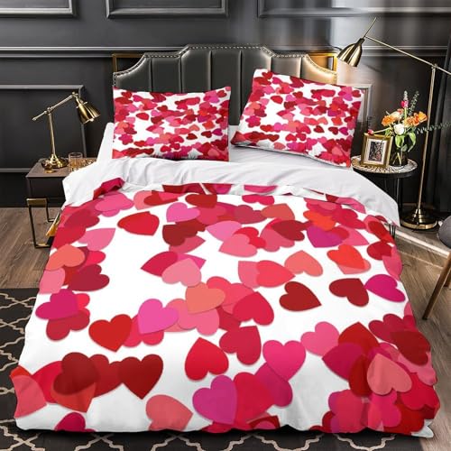 JQKZXNHPDR ValentineHes Linge de Lit 3D Imprimée Microfibre Résistante 3 Pièces 2xTaies Super Douce Romantic Parure de Lit Hypoallergique Résistante for...