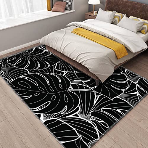 Fuiencfke Black And White Graphic Tropical Leaves Seamless Stock Non Slip Area Rug Mat Pad Runner Rugs Doormat Entry Rug Indoor Outdoor Living Room Bedroom Modern Home Decor, 71X106Inch(180X270Cm) #TOP3