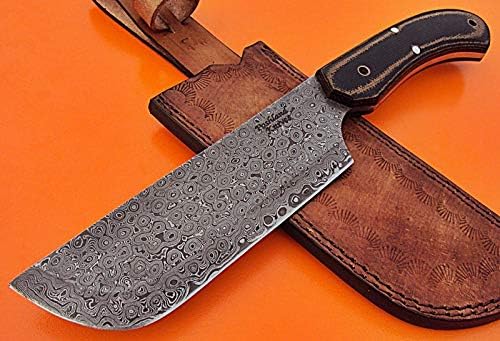 CP-36 Cuchillo de carnicero de acero Damasco de 11.00 pulgadas - Mango Micarta negro/marrón