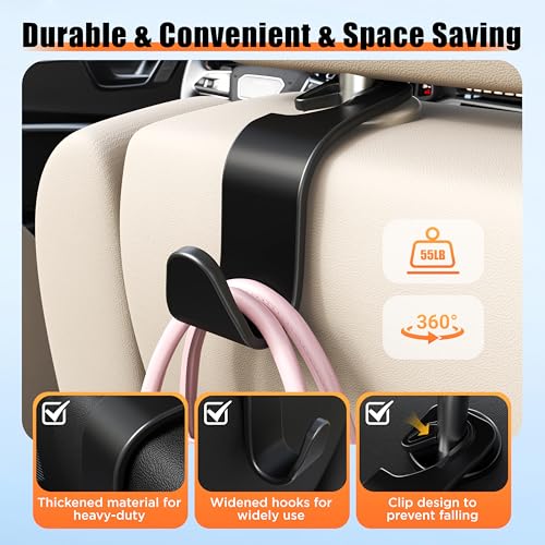 Image of Amooca Plastic Car Seat Headrest Hook 4 Pack Hanger Storage Organizer Universal For Handbag Purse Coat Universal Fit Vehicle Car Black With Buckle