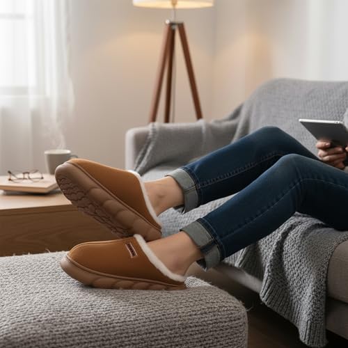 Image of VRITRAZ Men's Warm Fur Slippers | Soft Plush Indoor Shoes | Anti-Slip Cozy Memory Foam Footwear for Winter