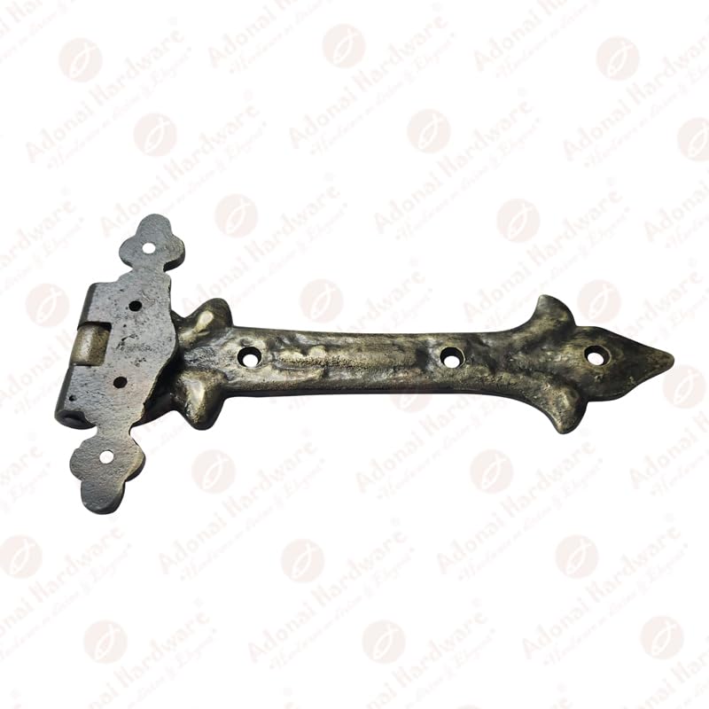 Image of Adonai Hardware Adonijah Antique Cast Iron Strap T Hinge (7.9 inch x 2 Pack, Antique Brass) for Barn Doors, Gates, Kitchen Cabinets, Sheds, Wooden Box, Furniture, Cedar Chest and Trunks