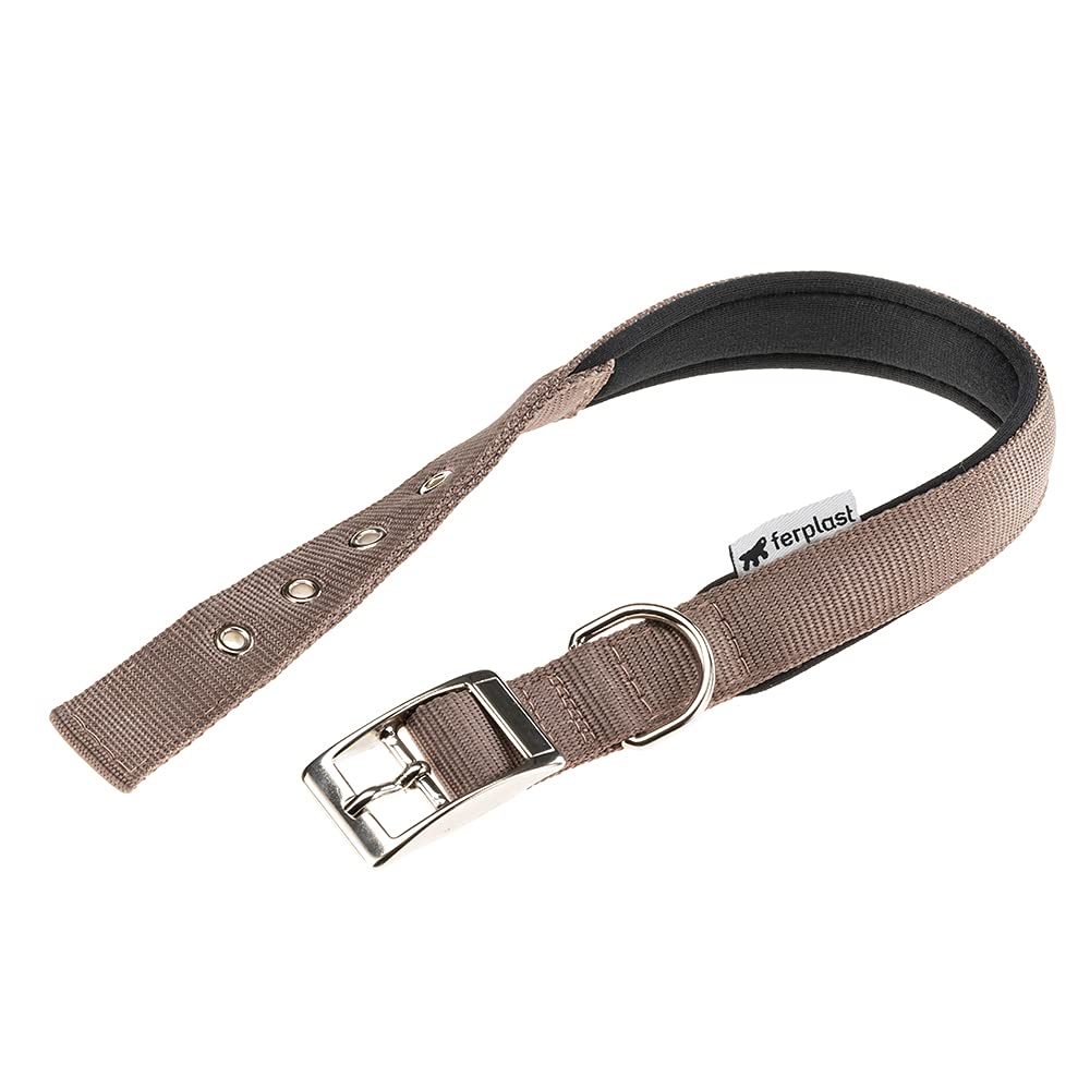 Ferplast Dog Collar Large Size Dog Collar in Padded Nylon Adjustable Metal Buckle, Neck Size 43-50 cm, Brown