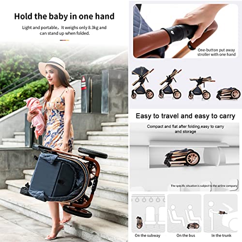 TXTC Luxe kinderwagen, slaap- en zitmodus 3 in 1 kinderwagen peuter wiegwagen met stoelcombinatie, verstelbare… - Afbeelding 7