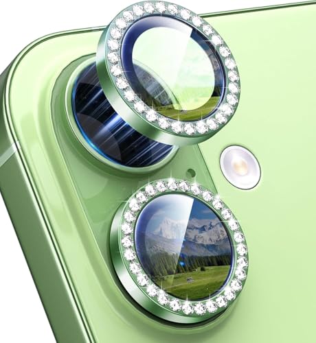 Image of for iPhone 17 Camera Lens Protector Bling, Individual Diamond Metal Ring with 9H Hardness, Scratch-Proof Camera Screen Protector, Stylish Accessories, Case Friendly (Green)