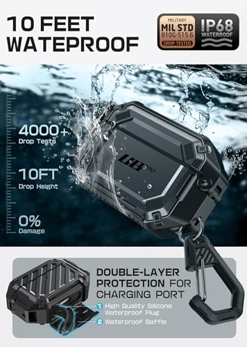 Image of SUPCASE for AirPods Pro 3 Case with Lock & Carabiner, IP68 Waterproof, Compatible with MagSafe, Military-Grade Protection Anti-Scratch Hard Shell Cover for AirPods Pro 3rd Generation 2025, Black
