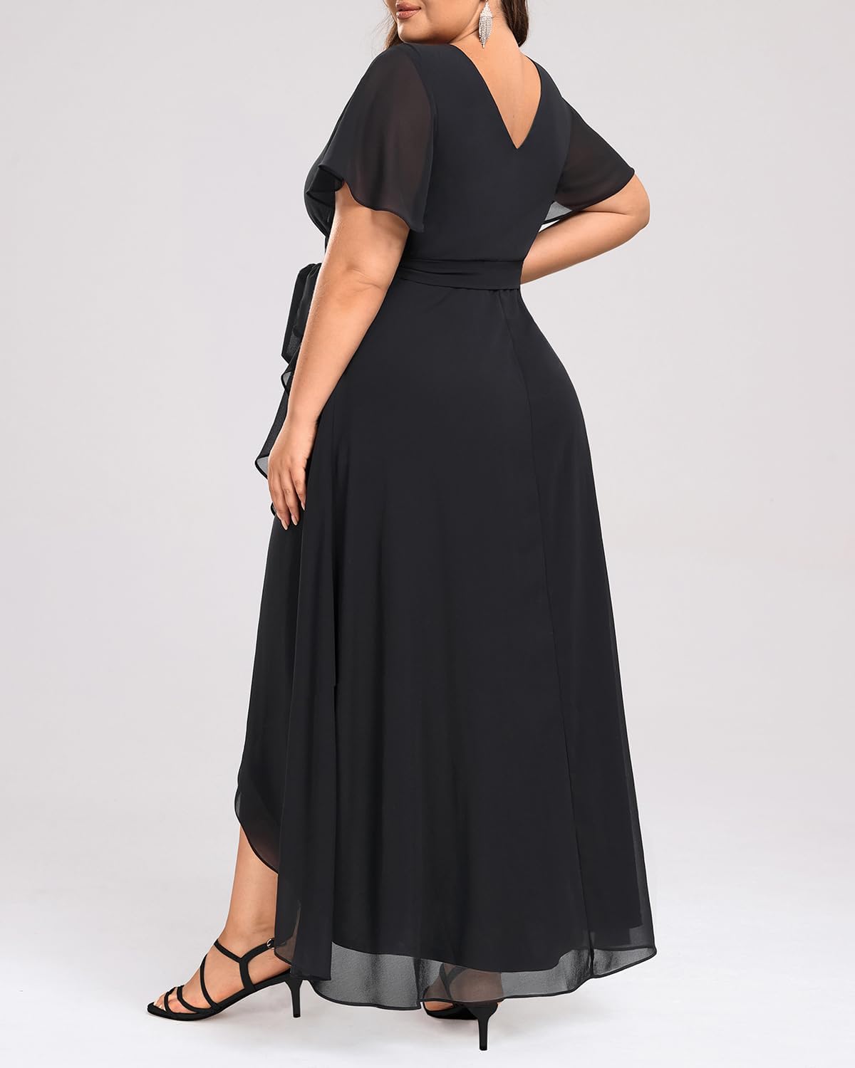 Womens Plus Size Long Dress Chiffon High Low Split Ruffle Evening Bridesmaid Wedding Guest Formal Maxi Dresses - Image 2