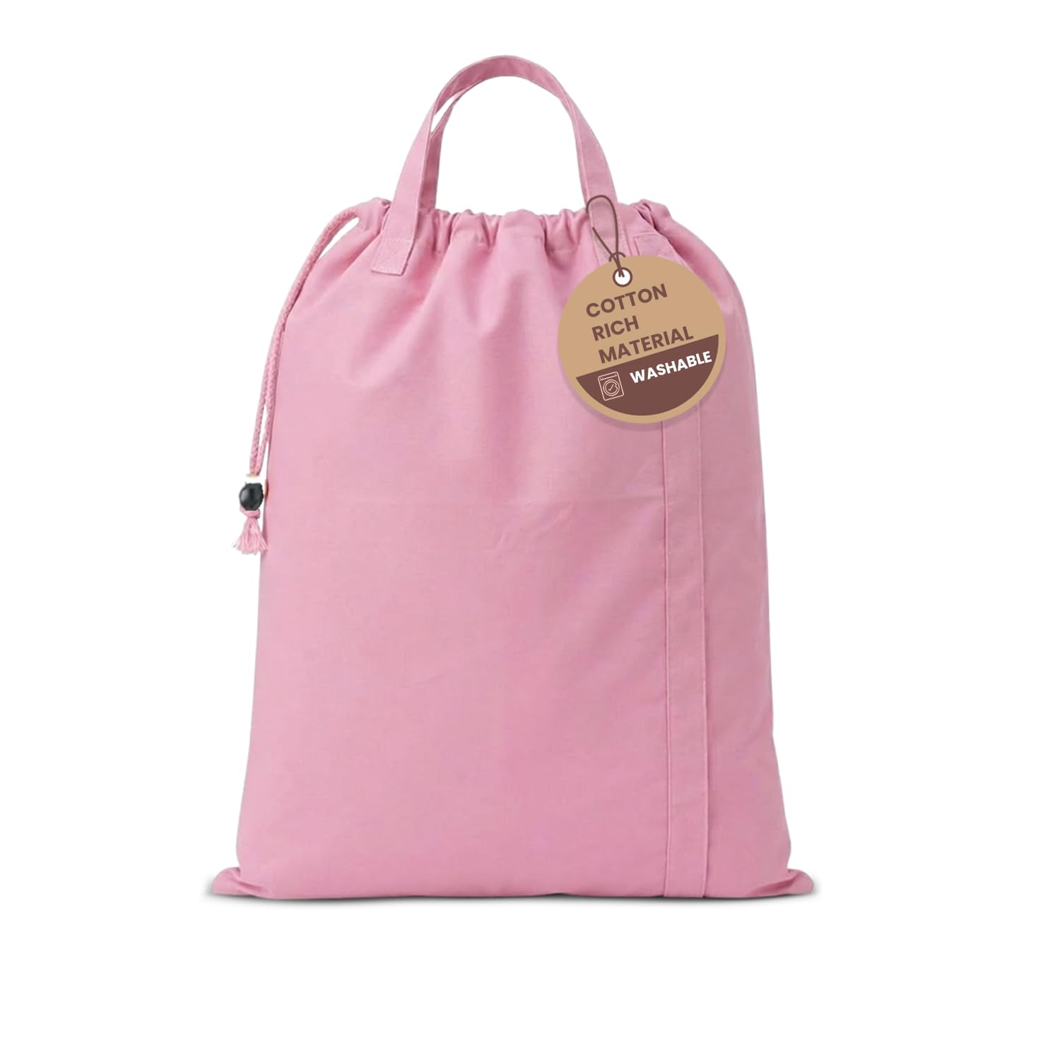 LFH Home Large Premium 1pack Cotton Rich Canvas Laundry Bag with Drawstring and Handles Heavy Duty, Multi-Use, Washable for Home, Travel, College or Storage 24x36-Pink