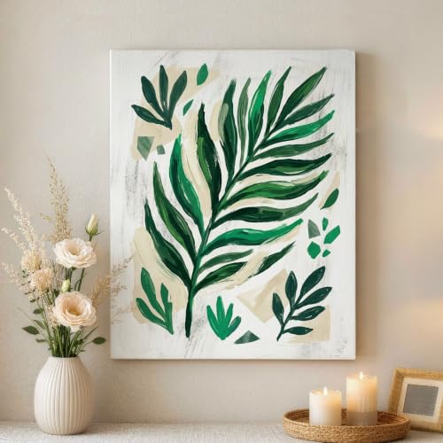 Lienzo de hojas tropicales abstractas para decoración de pared en dormitorio y oficina