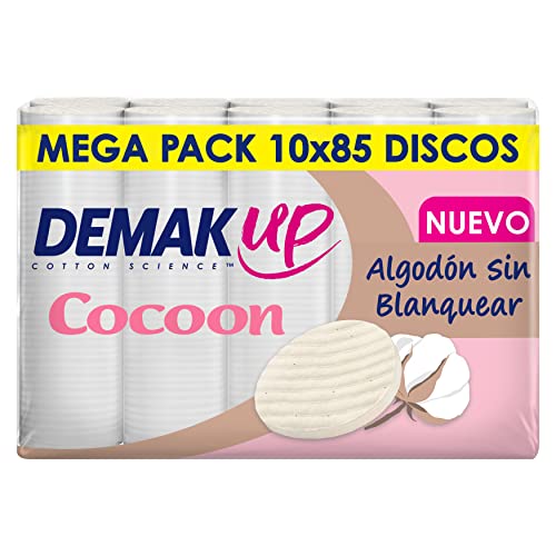 Demak'Up Cocoon 10x85 bawełniane dyski do demakijażu okrągłe, wyściełane tekstury 3D - naturalne niewybielane włókna bawełniane, 850 dysków bawełnianych