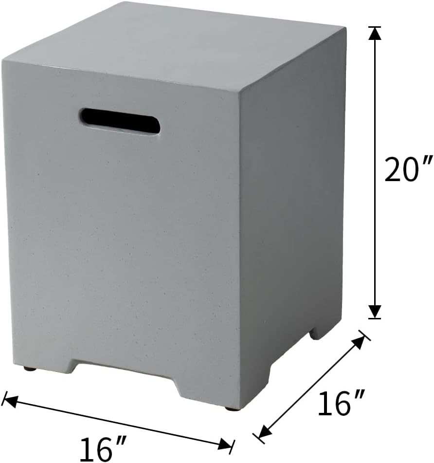 COSIEST Outdoor Hideaway Tank Table for Gas Fire Pits, Hides Standard 20lb 16-inch Propane Tank Cover w Side Handles (Gray)