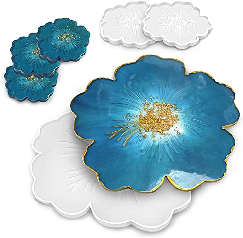 Image of SNOOGG Pack of 2 Flower-Shaped Silicone Molds for Epoxy Resin Art, DIY Casting, Making Coasters, Home Decoration, Cup Mats, and Customized Craft Projects