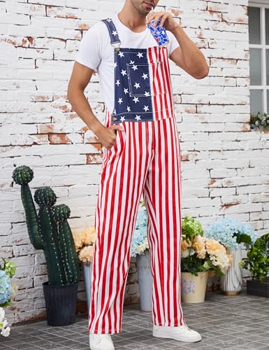 Men's American Flag Bib Overalls with Zipper Denim Romper Adjustable Straps USA Onesie 4th of July Jumpsuit3