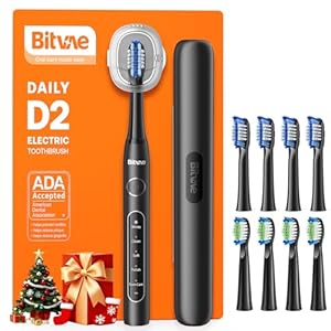 Bitvae ADA Accepted Electric Toothbrush, Travel Toothbrush Rechargeable for Adults and Kids, 60-Day Battery, 5 Modes, 8 Heads, Portable Travel Case & Holder, Shadow Black