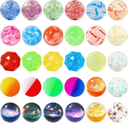 JOLCEEY 30 Stück Flummies für Kinder, Bunte Gummibälle Kleine Hüpfbälle Flummis Spielzeugbälle für Jungen Mädchen Partygeschenke Geburtstagsgeschenke Klassenzimmerpreise