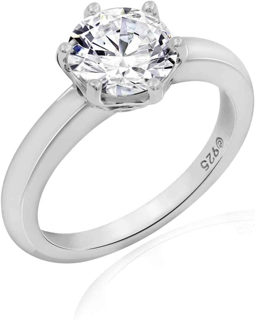 Amazon Essentials Sterling Silver Solitaire Ring set with Round Infinite Elements Cubic Zirconia (previously Amazon Collection)