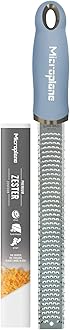 Microplane Zester Grater in Sky Blue for Citrus Fruits, Hard Cheese, Ginger, Chocolate and Nutmeg with Fine Stainless Steel Blade - Made in USA
