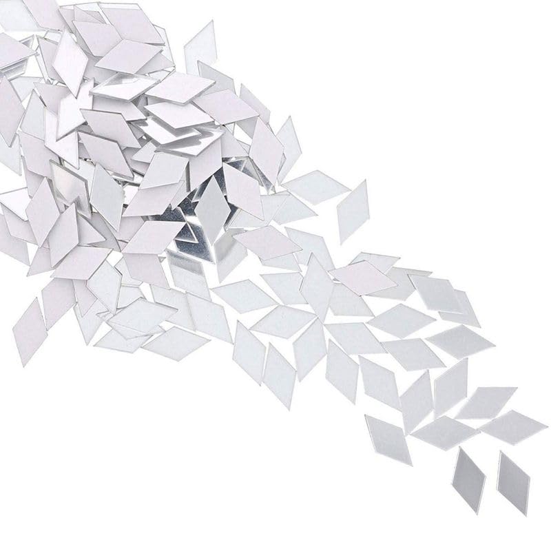 Juvale 150 Pack Self Adhesive Mirror Tiles for Crafts, Mini Diamond Shaped Peel and Stick Mosaic Pieces for Wall Decor (1 x 0.5 in) - Mosaic Tiles for Crafts